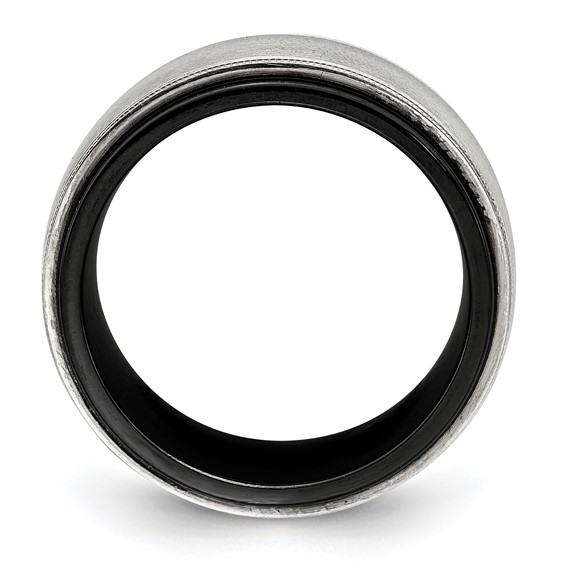 Edward Mirell Black Ti & Sterling Silver Brushed & Polished Milgrain Ring
