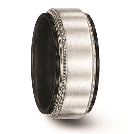 Edward Mirell Black Ti & Sterling Silver Brushed & Polished Milgrain Ring