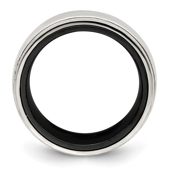 Edward Mirell Black Ti & Sterling Silver Polished Domed Milgrain Ring