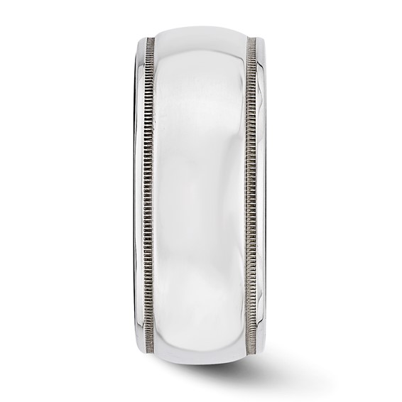 Edward Mirell Black Ti & Sterling Silver Polished Domed Milgrain Ring