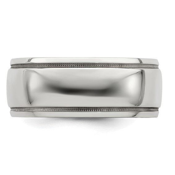 Edward Mirell Black Ti & Sterling Silver Polished Domed Milgrain Ring