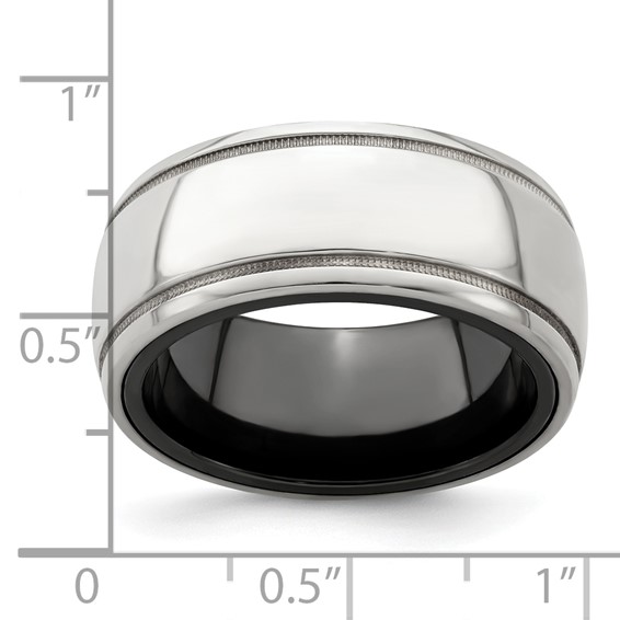Edward Mirell Black Ti & Sterling Silver Polished Domed Milgrain Ring