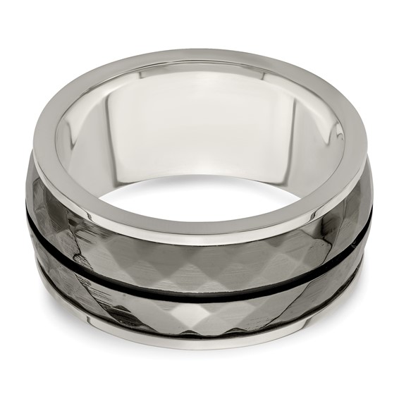Edward Mirell Sterling Silver & Black Ti Inlay Black Stripe Ring