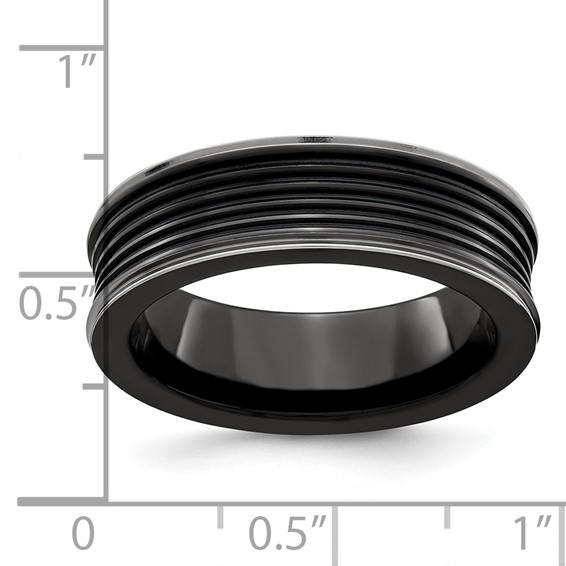 Edward Mirell Black Ti Polished Grooved Concave Ring