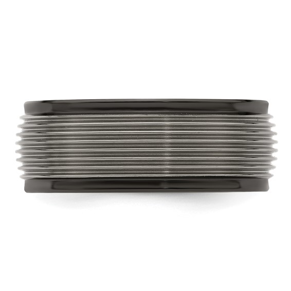 Edward Mirell Black Ti and Titanium Polished Grooved Step Edge 9mm Band