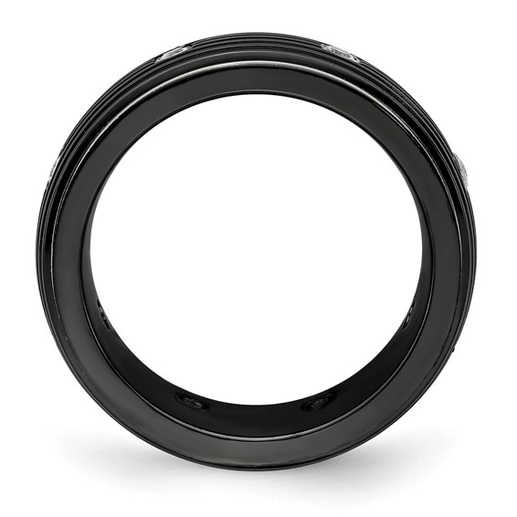 Edward Mirell Titanium & Black Ti With White Sapphires Grooved Ring