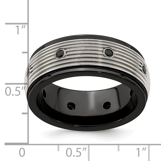 Edward Mirell Black Ti & Titanium Polished & Spinel Grooved Ring