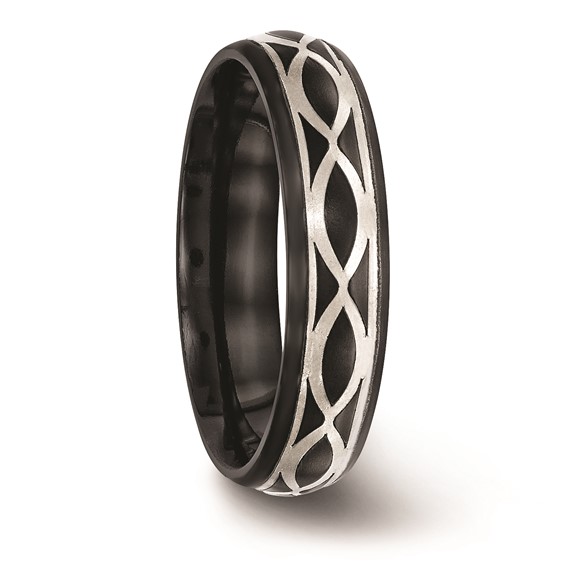 Edward Mirell Black Ti and Argentium Sterling Silver Brushed/Polished Infinity Design 6mm Domed Band