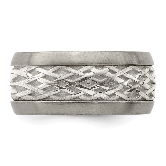Edward Mirell Titanium & Sterling Silver Inlay Polished Weave Ring