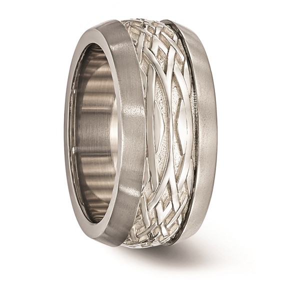 Edward Mirell Titanium & Sterling Silver Inlay Polished Weave Ring
