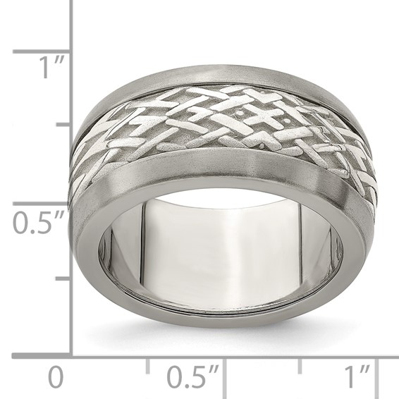 Edward Mirell Titanium & Sterling Silver Inlay Polished Weave Ring