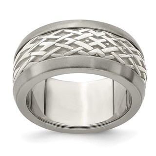 Edward Mirell Titanium & Sterling Silver Inlay Polished Weave Ring