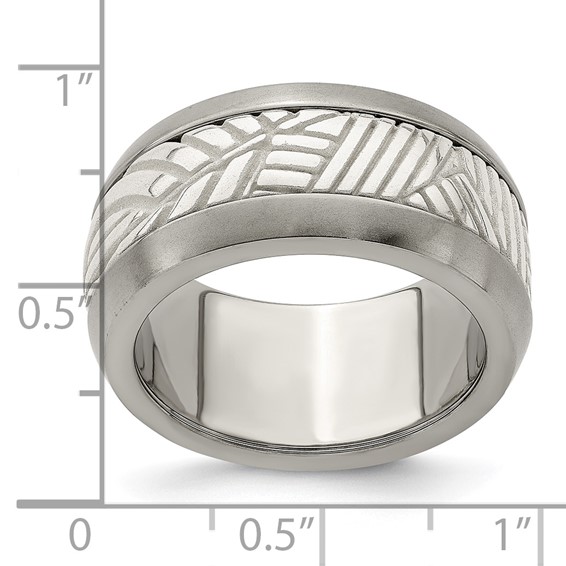 Edward Mirell Titanium & Sterling Silver Inlay Polished Leaf Ring