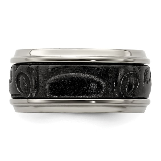 Edward Mirell Titanium & Black Ti Inlay Polished Fancy Design Ring