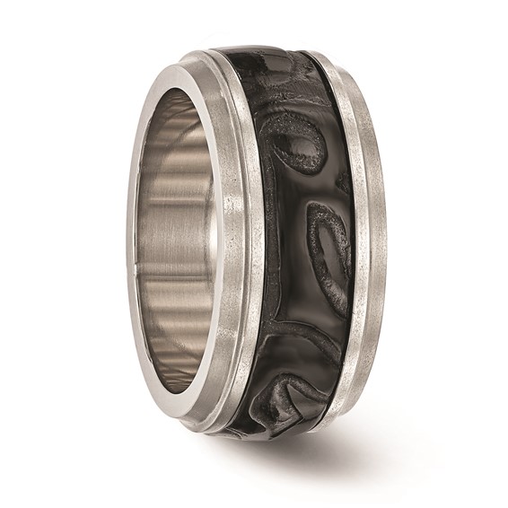 Edward Mirell Titanium & Black Ti Inlay Polished Fancy Design Ring