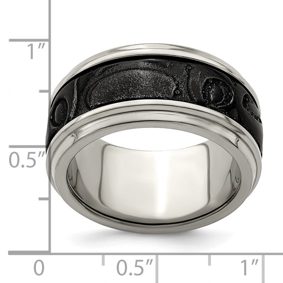Edward Mirell Titanium & Black Ti Inlay Polished Fancy Design Ring