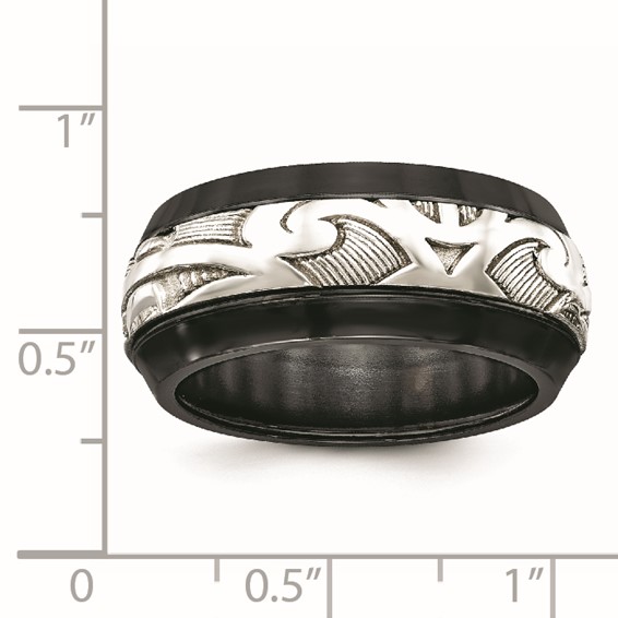 Edward Mirell Black Ti & Sterling Silver Inlay Polished Scroll Ring