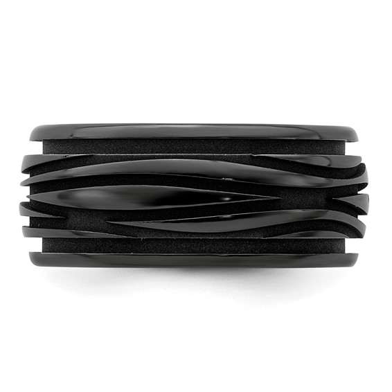 Edward Mirell Black Ti Polished Grooved Waves 10mm Band