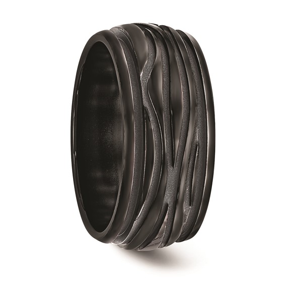 Edward Mirell Black Ti Polished Grooved Waves 10mm Band