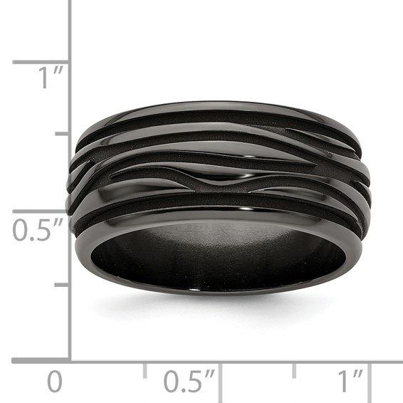 Edward Mirell Black Ti Polished Grooved Waves 10mm Band