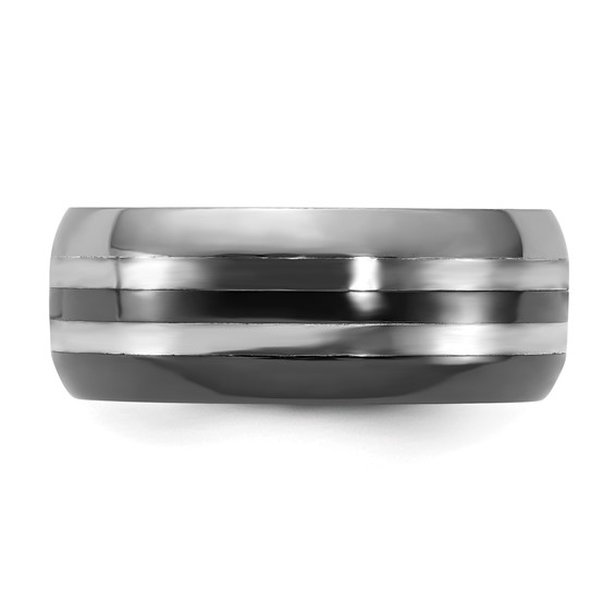 Edward Mirell Black Ti w/Sterling Silver Inlay Polished 9mm Ring