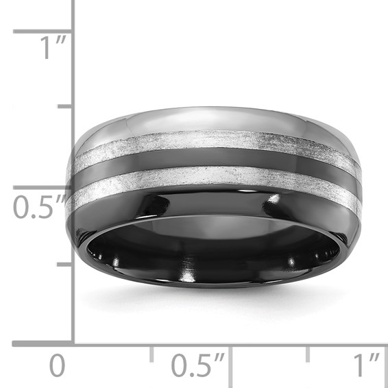Edward Mirell Black Ti w/Sterling Silver Inlay Polished 9mm Ring