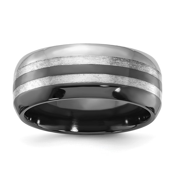 Edward Mirell Black Ti w/Sterling Silver Inlay Polished 9mm Ring