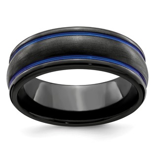 Edward Mirell Black Ti Scroll Pattern Blue Anodized 8mm Band