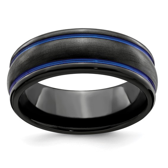 Edward Mirell Black Ti Scroll Pattern Blue Anodized 8mm Band