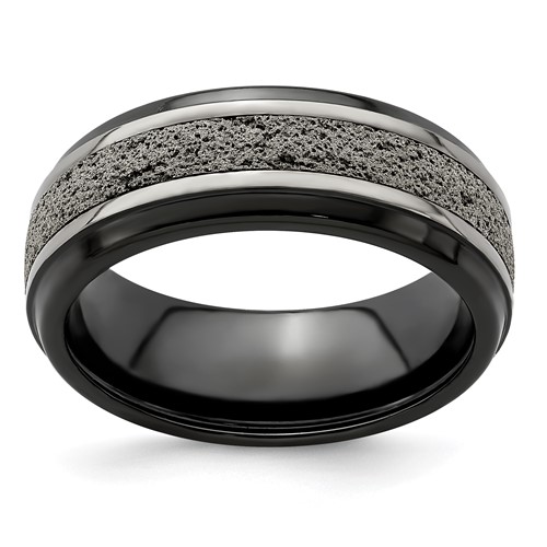 Edward Mirell 8mm Blk Ti Stepped w/ Gray Crete Insert Band