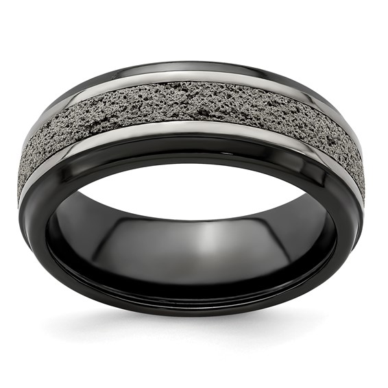 Edward Mirell 8mm Blk Ti Stepped w/ Gray Crete Insert Band