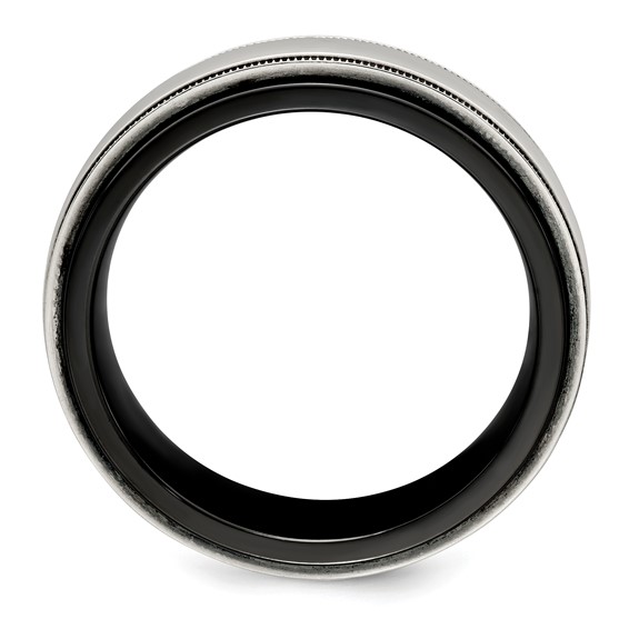 Edward Mirell Black Ti & Sterling Silver Satin & Polished Milgrain Band