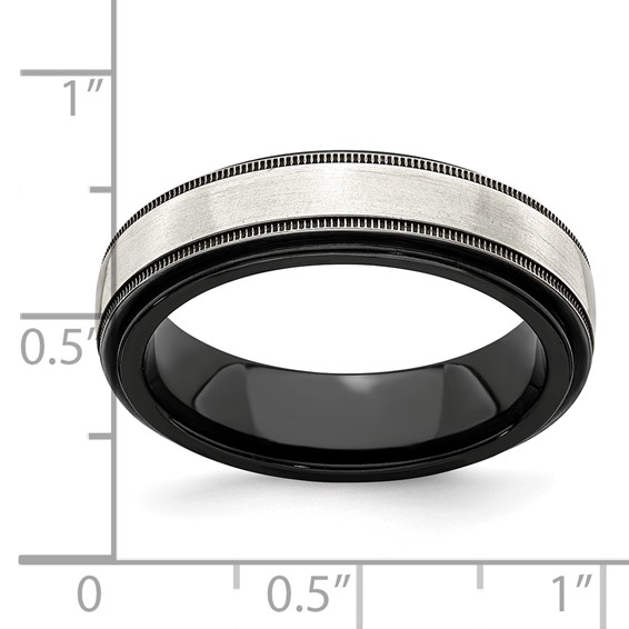 Edward Mirell Black Ti & Sterling Silver Satin & Polished Milgrain Band