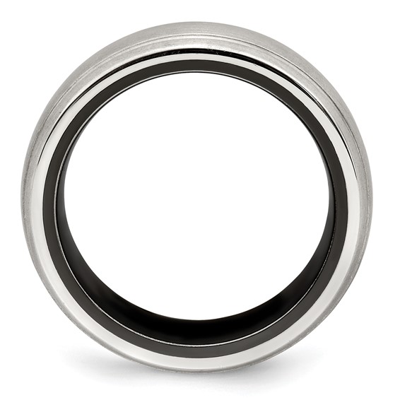 Edward Mirell 8mm Blk Ti w/ Silver Dome Double Groove Band