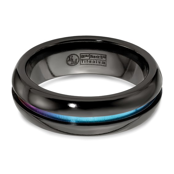 Edward Mirell Black Ti Rainbow Anodized Center Polished 7mm Band
