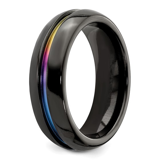 Edward Mirell Black Ti Rainbow Anodized Center Polished 7mm Band