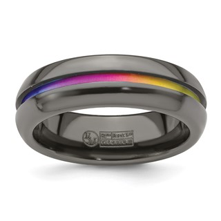 Edward Mirell Black Ti Rainbow Anodized Center Polished 7mm Band