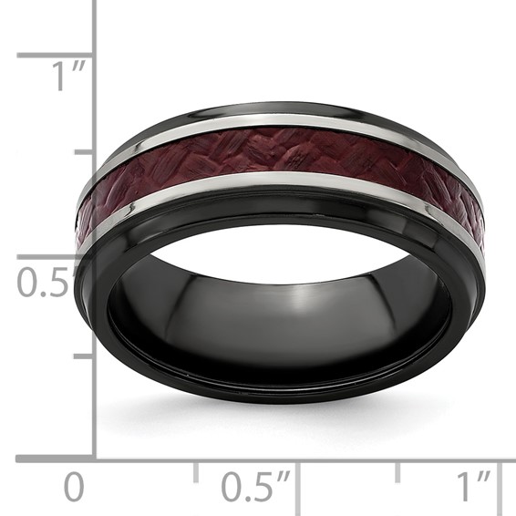 Edward Mirell Black Ti Stepped Red Carbon Fiber Insert 8mm Band