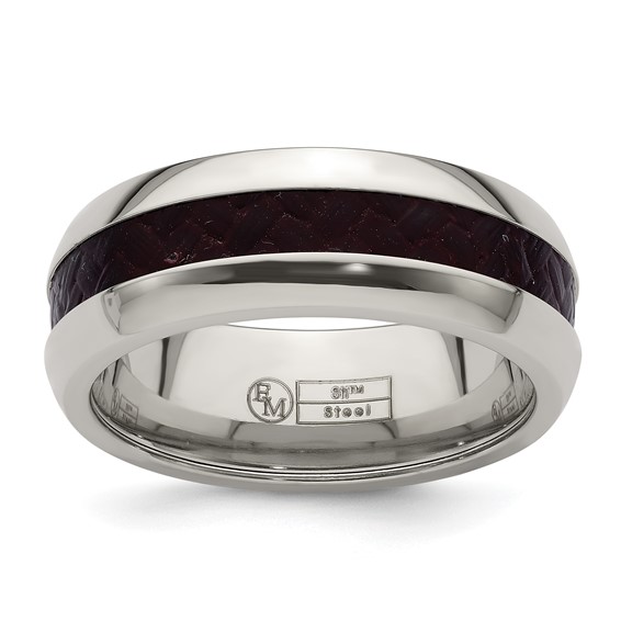 Edward Mirell Stainless Steel Red Carbon Fiber 8mm Band Size 10