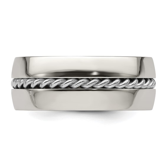 Edward Mirell Polished Cobalt with Sterling Silver Rope Inlay 9mm Band Size 10