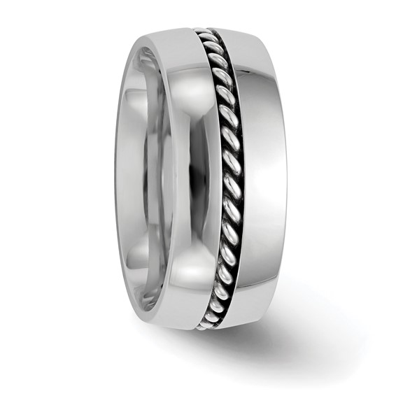 Edward Mirell Polished Cobalt with Sterling Silver Rope Inlay 9mm Band Size 10