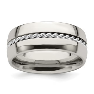 Edward Mirell Polished Cobalt with Sterling Silver Rope Inlay 9mm Band Size 10