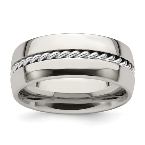 Edward Mirell Polished Cobalt with Sterling Silver Rope Inlay 9mm Band Size 12