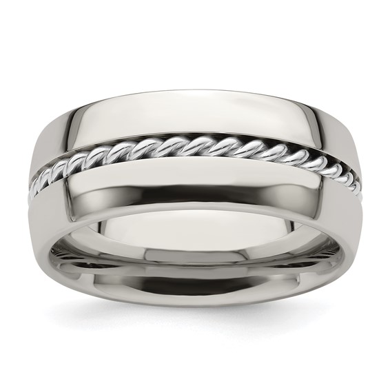 Edward Mirell Polished Cobalt with Sterling Silver Rope Inlay 9mm Band Size 10