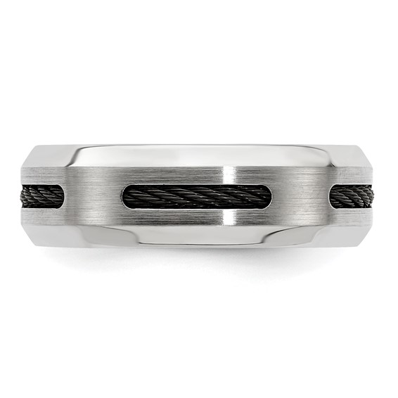 Edward Mirell Brushed/Polished Cobalt with Black Cable Accent 7mm Band Size 10