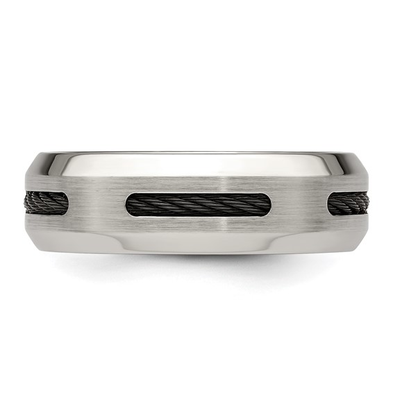 Edward Mirell Brushed/Polished Cobalt with Black Cable Accent 7mm Band Size 10