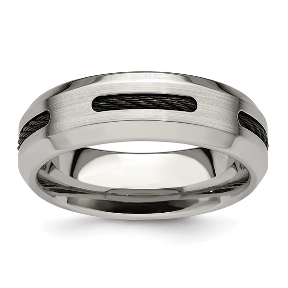 Edward Mirell Brushed/Polished Cobalt with Black Cable Accent 7mm Band Size 10