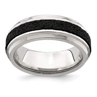 Edward Mirell Stainless Steel w/ Black Crete Inlay Stepped 8mm Band