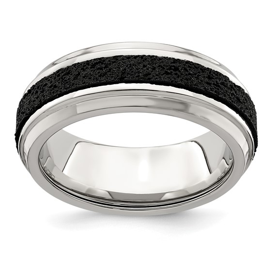 Edward Mirell Stainless Steel w/ Black Crete Inlay Stepped 8mm Band