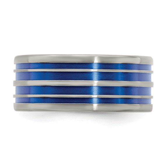 Edward Mirell Titanium with Blue Anodized Grooves Flat 10mm Band
